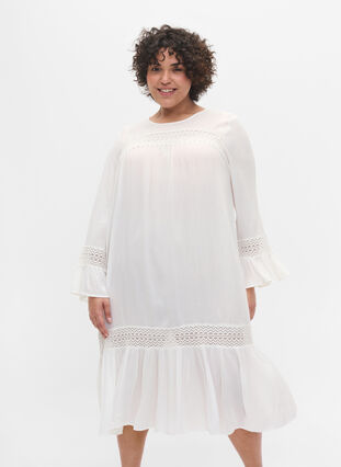 Zizzi viscose dress with lace detail, Off White, Model image number 0