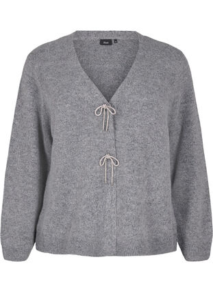 Zizzi Dzianinowy kardigan ze srebrna kokardka, Medium Grey Melange, Packshot image number 0