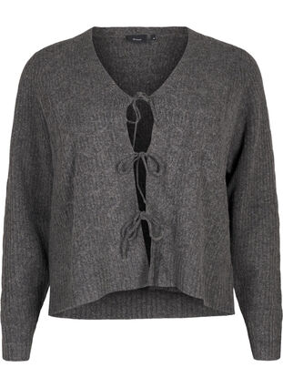 Zizzi Dzianinowy kardigan z wiazaniami, Dark Grey Melange, Packshot image number 0