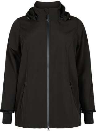 Zizzi Krótka kurtka softshell z odpinanym kapturem, Black, Packshot image number 0