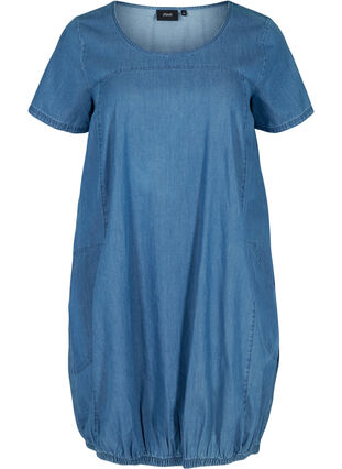 Zizzi Short-sleeved denim dress with pockets, Blue denim, Packshot image number 0