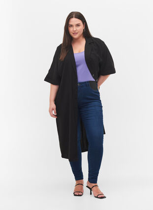 Zizzi Long short-sleeved viscose shirt, Black, Model image number 2