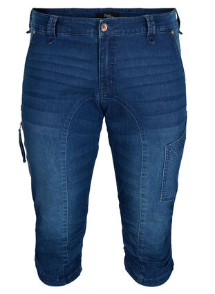 Zizzi Waskie jeansy capri z kieszeniami, Dark blue denim, Packshot image number 0