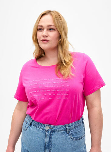 Zizzi T-shirt z motywem tekstowym, Shocking Pink W.Pink, Model image number 0
