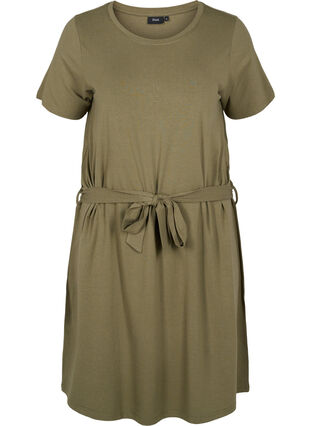 Zizzi Short sleeve dress with waist belt, Dusty Olive, Packshot image number 0