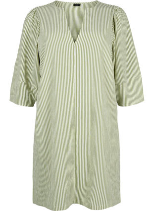 Pasiasta sukienka z rekawem 3/4, Green Stripe, Packshot image number 0