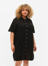 Koszula o przedluzonym kroju z krótkimi rekawami, Black, Model