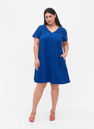 Zizzi Short-sleeved cotton dress, Surf the web, Model image number 2