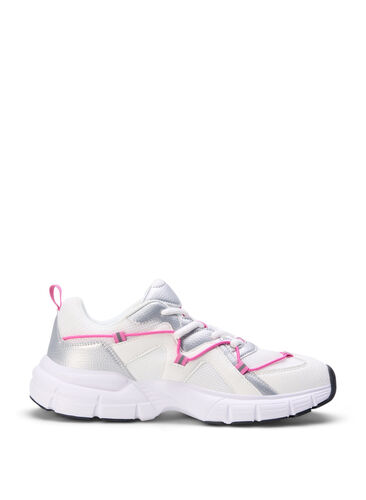 Zizzi Sneakersy o szerokim kroju z kontrastowym wiazaniem, White w. Pink, Packshot image number 0