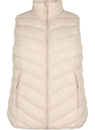 Zizzi Short vest with zip and pockets, Pumice Stone, Packshot image number 0