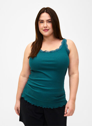 Zizzi Top z koronkowym wykonczeniem, Deep Teal, Model image number 0