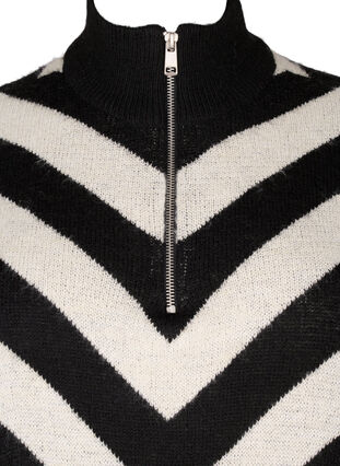 Zizzi Dzianinowy sweter z golfem i suwakiem, Black Birch Stripe, Packshot image number 2