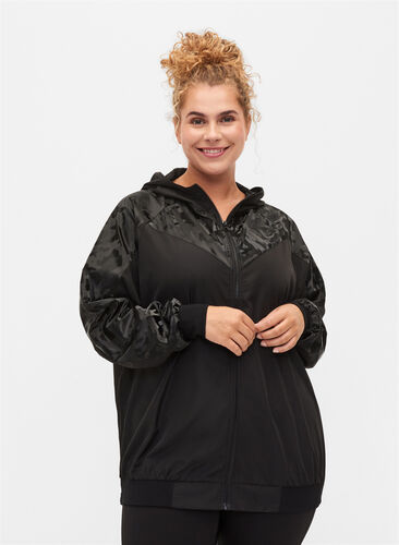 Zizzi Sports jacket with tone-on-tone pattern, Black, Model image number 0