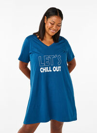 Koszula nocna z bawelny organicznej z dekoltem w szpic, Blue Opal Chill, Model