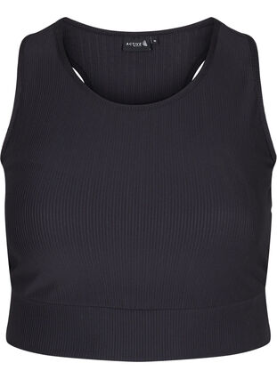 Zizzi 	Tight fitting crop top with rib texture, Black, Packshot image number 0