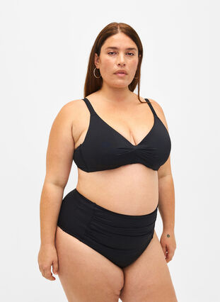 Zizzi Biustonosz bikini z fiszbinami i marszczeniami, Black, Model image number 2