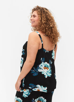 Zizzi Sleeveless top in viscose, Black Big Flower, Model image number 1