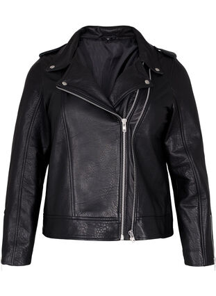 Zizzi Leather jacket with zip, Black, Packshot image number 0