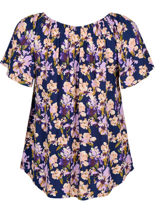 Zizzi Wiskozowa bluzka w kwiaty z krótkimi rekawami, Small Flower AOP, Packshot image number 1
