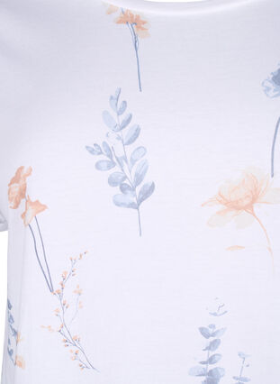 Zizzi T-shirt z organicznej bawelny z nadrukiem w kwiaty, White W. Blue flower, Packshot image number 2