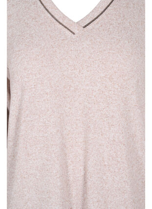 Zizzi Top with v-neck and long sleeves, Natural Mel., Packshot image number 2