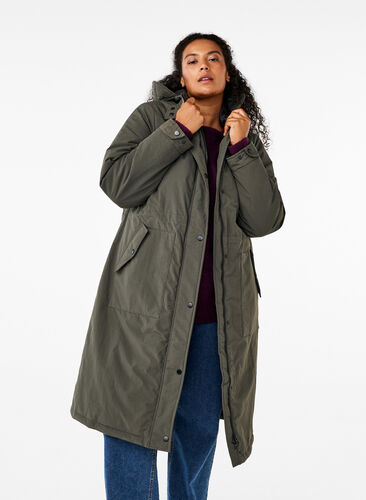 Zizzi Kurtka typu parka z kapturem i regulowana talia, Black Olive, Model image number 0