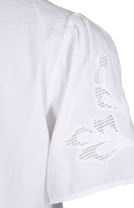 Bluzka z wiskozy z krótkim rekawem i haftem, Bright White, Packshot image number 3