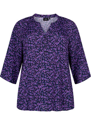 Zizzi Bluzka z wiskozy z rekawem 3/4, Purple Leo AOP, Packshot image number 0