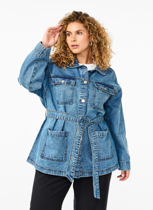 Zizzi Kurtka jeansowa z wiazanym paskiem, Blue Denim, Model image number 0