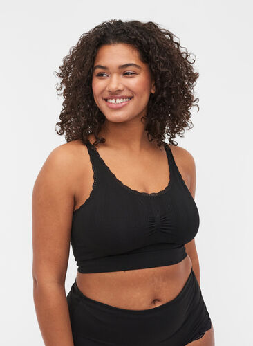 Zizzi Soft, lace trim bra, Black, Model image number 0