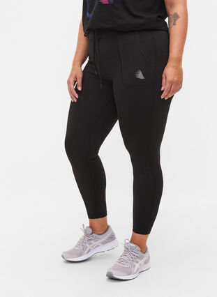 Zizzi 	 7/8 tights with pockets and adjustable drawstring, Black, Model image number 2