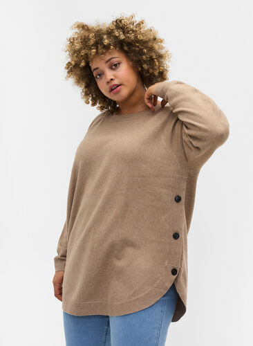 Zizzi Zapinany na guziki sweter z melanzowej dzianiny, Silver Min Mel., Model image number 0