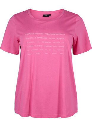 Zizzi T-shirt z motywem tekstowym, Shocking Pink W.Pink, Packshot image number 0