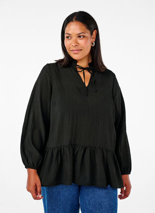 Zizzi Wiskozowa bluzka z peplum, Black, Model image number 0