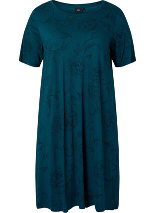 Zizzi Printed nightdress in viscose, Deep Teal Flower, Packshot image number 0