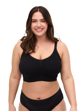 Zizzi Soft bra with small lace trim, Black, Model image number 2