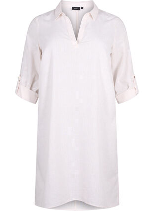 Zizzi Sukienka w paski wykonana z bawelny i lnu, Sandshell Wh. Stripe, Packshot image number 0