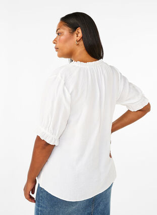 Zizzi Wiskozowa bluzka z krótkim rekawem i falbanka, Bright White, Model image number 1