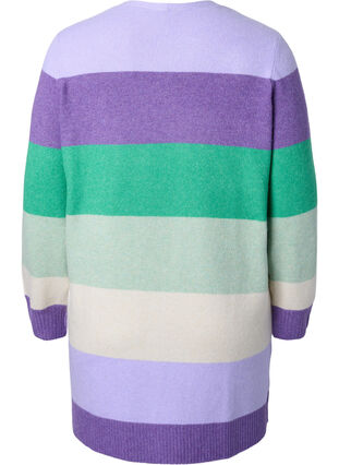 Zizzi Long striped knit cardigan, Mint Mel., Packshot image number 1