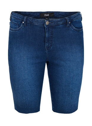 Zizzi Long cotton denim shorts, Dark blue denim, Packshot image number 0