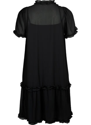 Zizzi Szyfonowa sukienka z wycieciem w ksztalcie litery A i falbanami, Black, Packshot image number 1