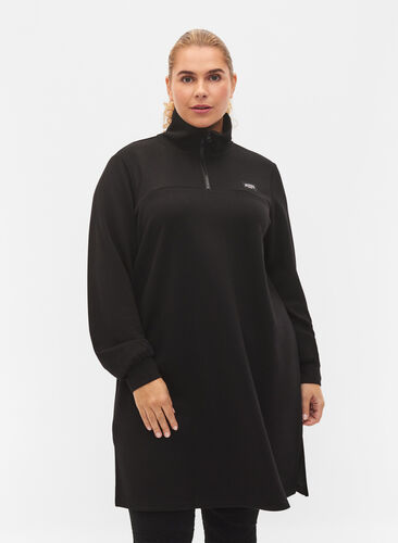 Zizzi Sweat dress with high collar, Black, Model image number 0