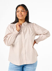 Koszula w paski ze sciagaczem, Silver Mink Wh. St., Model