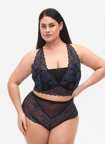 Zizzi Koronkowe spodnie 3/4 z wysokim stanem, Black w. blue lace, Model image number 0