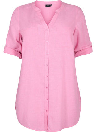 Zizzi Long shirt with 3/4 sleeves and v-neckline, Rosebloom, Packshot image number 0