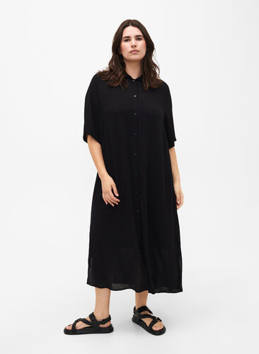 Zizzi Wiskozowa sukienka koszulowa z krótkimi rekawami, Black, Model image number 0