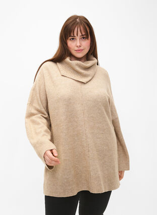 Zizzi Melanzowy sweter z dzianiny z golfem, Simply Taupe Mel., Model image number 0