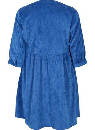 Zizzi Velvet dress with 3/4-length sleeves and buttons, Estate Blue, Packshot image number 1