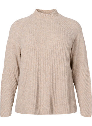 Zizzi Sweter z golfem o prazkowanej fakturze, Simply Taupe Mel., Packshot image number 0