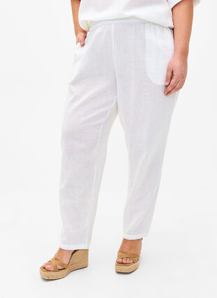 Zizzi Gladkie bawelniane spodnie z lnem, Bright White, Model image number 2